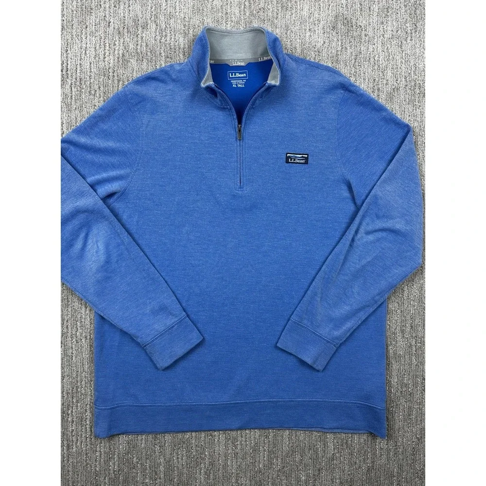 L.L Bean Mens Sz XLT Comfort Stretch Blue 1/4 Zip Pullover Long-Sleeve